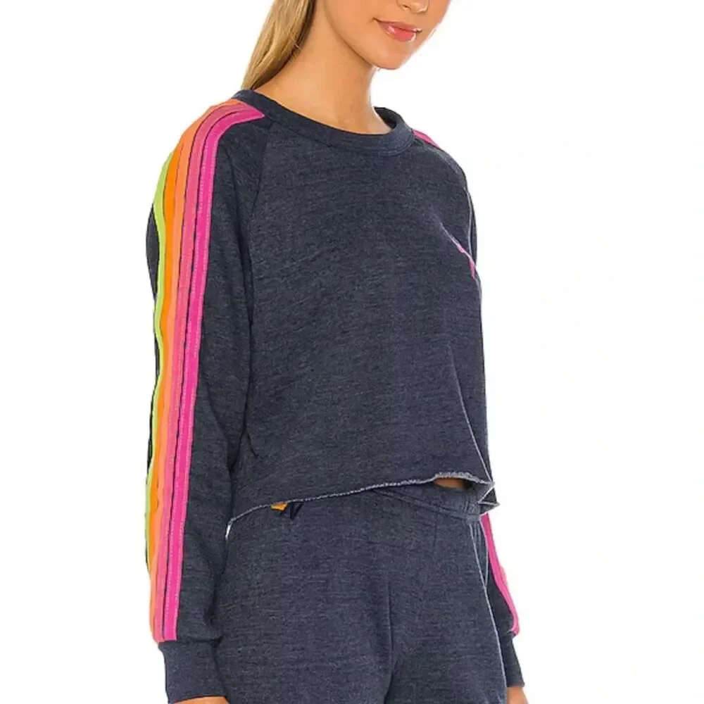 Aviator Nation Bolt Cropped Sweatshirt Sz XL Surfer Loungewear Streetwear Cozy - Picture 5 of 9